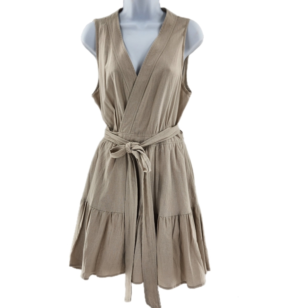 Christian Lacroix Neutral Creaml Linen Blend Wrap Mini Dress Womens Size…